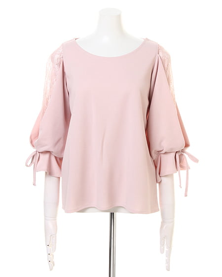 INGNI（イング） 梨地ポンチ袖割れレースTOPS 7分袖 ﾋﾟﾝｸ