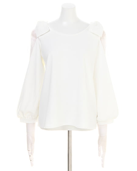 INGNI（イング） 梨地ポンチ袖割れリボン8分袖 ｵﾌﾎﾜｲﾄ