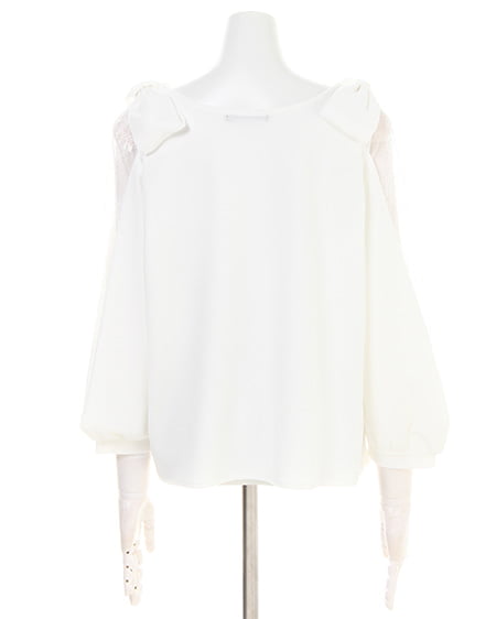 INGNI（イング） 梨地ポンチ袖割れリボン8分袖 ｵﾌﾎﾜｲﾄ