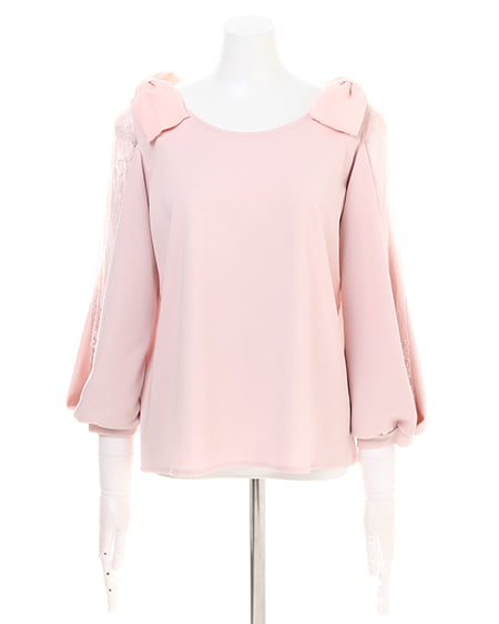 INGNI（イング） 梨地ポンチ袖割れリボン8分袖 ﾋﾟﾝｸ