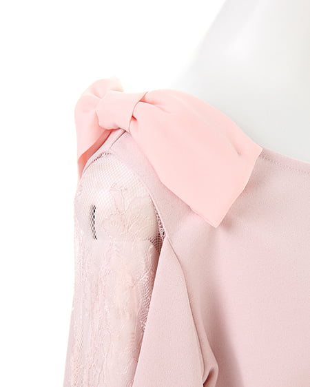 INGNI（イング） 梨地ポンチ袖割れリボン8分袖 ﾋﾟﾝｸ