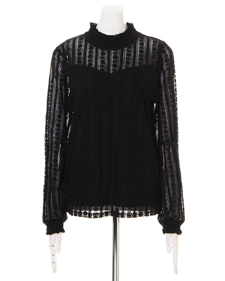 INGNI（イング） ストライプレースハイネックトップス長袖 ｸﾛ