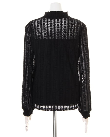 INGNI（イング） ストライプレースハイネックトップス長袖 ｸﾛ