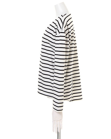 INGNI（イング） ポンチボーダーVネックTOPS長袖 ｵﾌﾎﾜｲﾄ/ｸﾛ