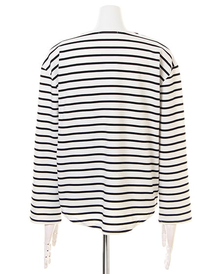 INGNI（イング） ポンチボーダーVネックTOPS長袖 ｵﾌﾎﾜｲﾄ/ｸﾛ