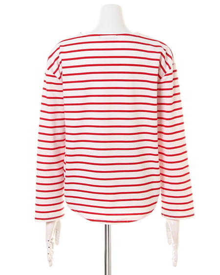 INGNI（イング） ポンチボーダーVネックTOPS長袖 ｵﾌﾎﾜｲﾄ/ｱｶ