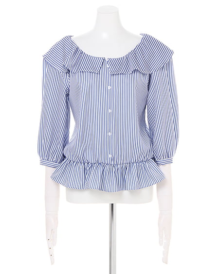 INGNI（イング） ツイルボリューム袖フリル／TOPS ﾌﾞﾙｰ/ｽﾄﾗｲﾌﾟ