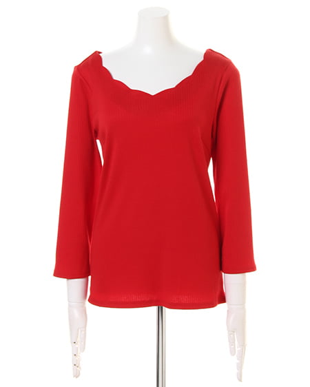 INGNI（イング） リブスカラップバックリボン8分袖 ｱｶ