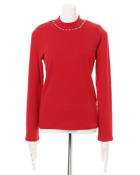 INGNI（イング） リブ装飾付ハイネック／長袖TOPS ｱｶ