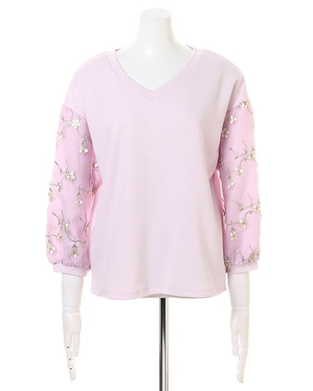 INGNI（イング） シフォン袖フラワー刺しゅうトップス ﾗﾍﾞﾝﾀﾞｰ