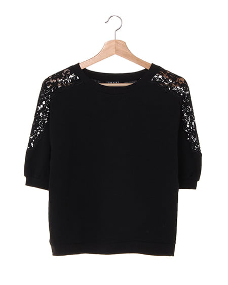 INGNI(イング) フラワーレース／スウェットトップス クロ