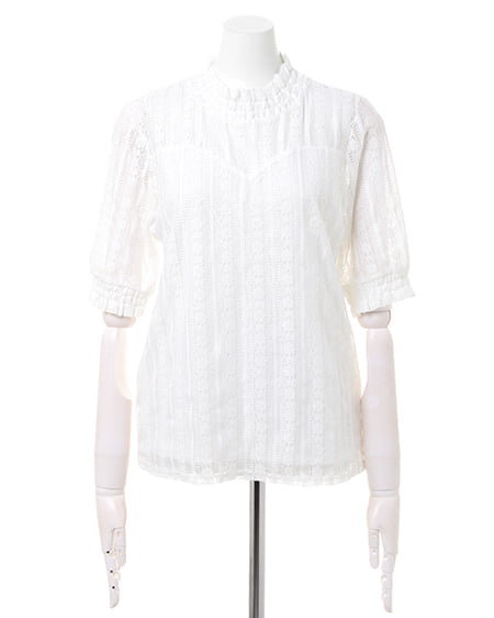 INGNI（イング） ストライプレースハイネックトップス ｵﾌﾎﾜｲﾄ