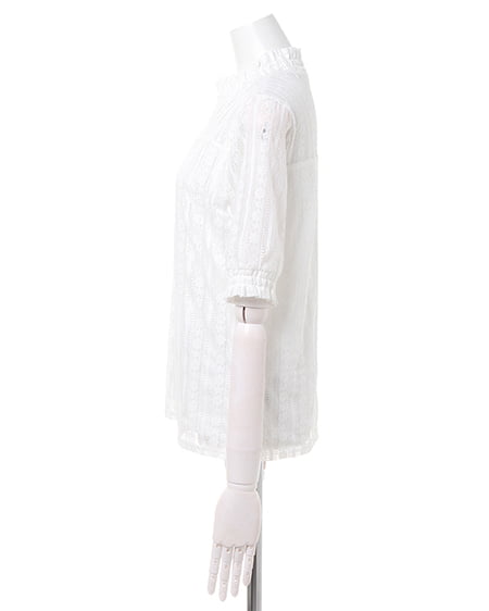 INGNI（イング） ストライプレースハイネックトップス ｵﾌﾎﾜｲﾄ