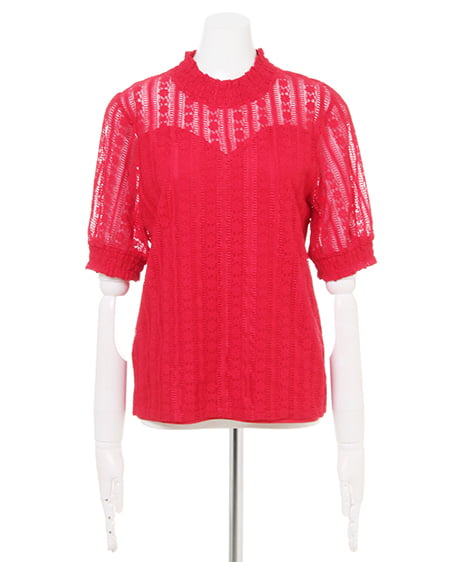 INGNI（イング） ストライプレースハイネックトップス ｱｶ