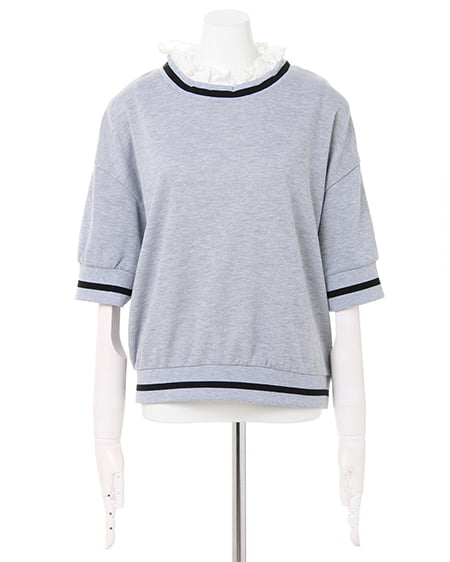 INGNI（イング） レースレイヤーライン入り／スウェットトップス ｸﾞﾚｰ/ｸﾛ