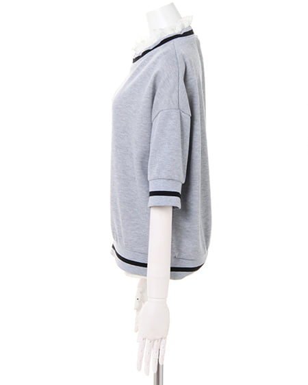 INGNI（イング） レースレイヤーライン入り／スウェットトップス ｸﾞﾚｰ/ｸﾛ