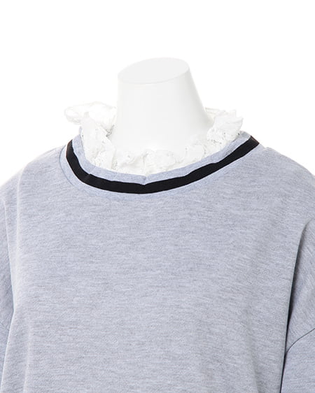 INGNI（イング） レースレイヤーライン入り／スウェットトップス ｸﾞﾚｰ/ｸﾛ