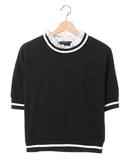 INGNI(イング) レースレイヤーライン入り／スウェットトップス クロ/オフホワイト