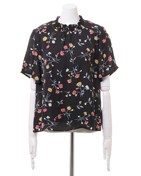 INGNI（イング） 花柄フレア袖／ハイネックトップス ｸﾛ