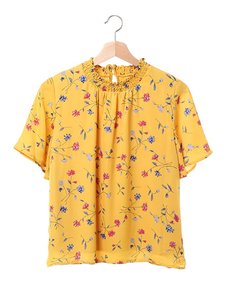 INGNI(イング) 花柄フレア袖／ハイネックトップス イエロー