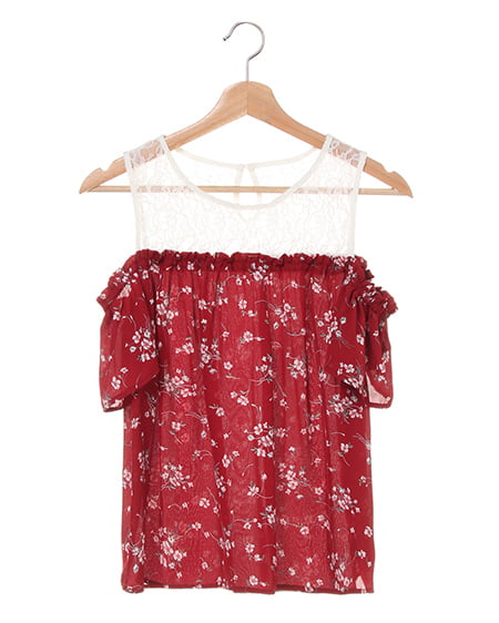 INGNI(イング) レイヤー花柄肩あき／トップス ボルドー