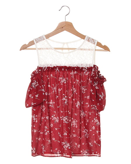 INGNI(イング) レイヤー花柄肩あき／トップス ボルドー/A