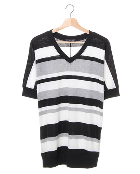 INGNI(イング) イレギュラーボーダー／ドルマントップス ｸﾛ/ｵﾌﾎﾜｲﾄ