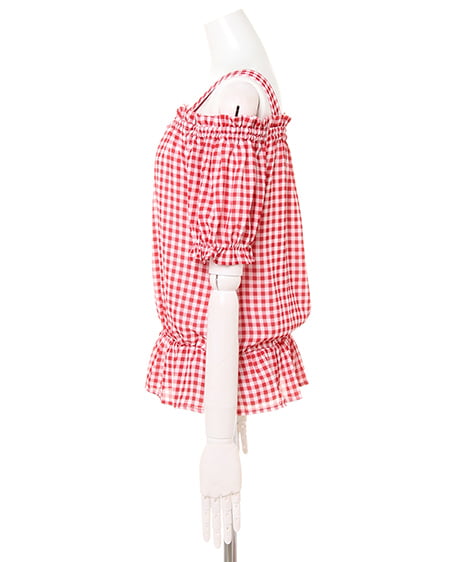 INGNI（イング） オフショル／柄トップス ｱｶ/ｷﾞﾝｶﾞﾑ