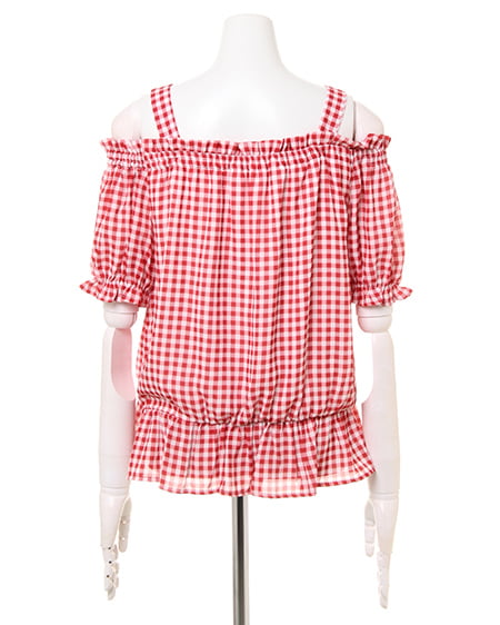 INGNI（イング） オフショル／柄トップス ｱｶ/ｷﾞﾝｶﾞﾑ