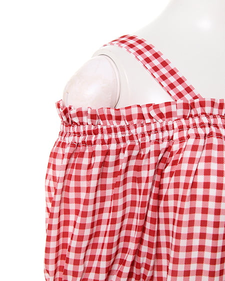 INGNI（イング） オフショル／柄トップス ｱｶ/ｷﾞﾝｶﾞﾑ