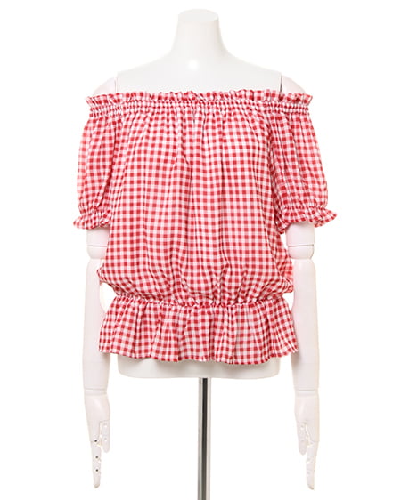 INGNI（イング） オフショル／柄トップス ｱｶ/ｷﾞﾝｶﾞﾑ