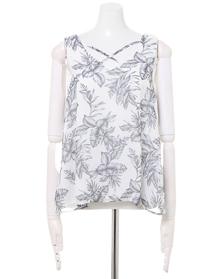 INGNI（イング） リーフ柄ノースリ／トップス ｵﾌﾎﾜｲﾄ/ｸﾞﾚｰ