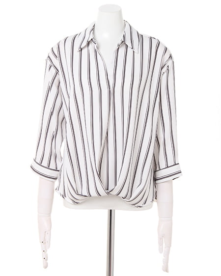 INGNI（イング） 裾タックトロミスキッパー7分袖／シャツ ｵﾌｸﾛ/ｽﾄﾗｲﾌﾟA