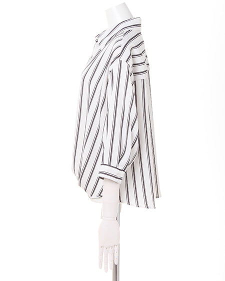 INGNI（イング） 裾タックトロミスキッパー7分袖／シャツ ｵﾌｸﾛ/ｽﾄﾗｲﾌﾟA