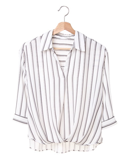 INGNI(イング) 裾タックトロミスキッパー7分袖／シャツ ｵﾌｸﾛ/ｽﾄﾗｲﾌﾟA