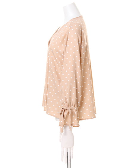 INGNI（イング） ドット柄キャンディー袖Vネックブラウス ﾍﾞｰｼﾞｭ