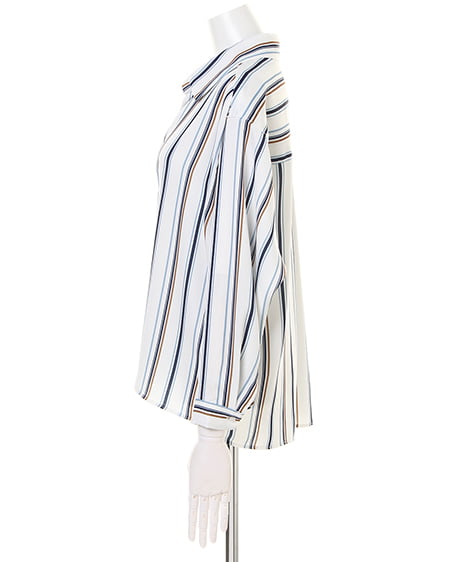 INGNI（イング） マルチストライプ柄スキッパー／シャツ ｵﾌﾎﾜｲﾄ/ｻｯｸｽ