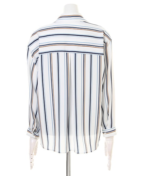 INGNI（イング） マルチストライプ柄スキッパー／シャツ ｵﾌﾎﾜｲﾄ/ｻｯｸｽ