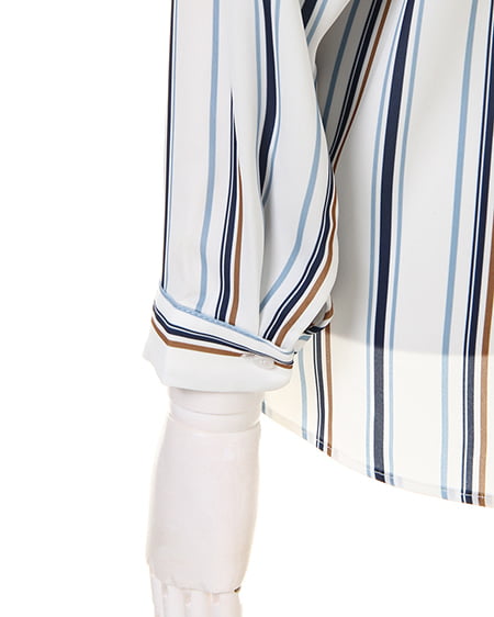 INGNI（イング） マルチストライプ柄スキッパー／シャツ ｵﾌﾎﾜｲﾄ/ｻｯｸｽ