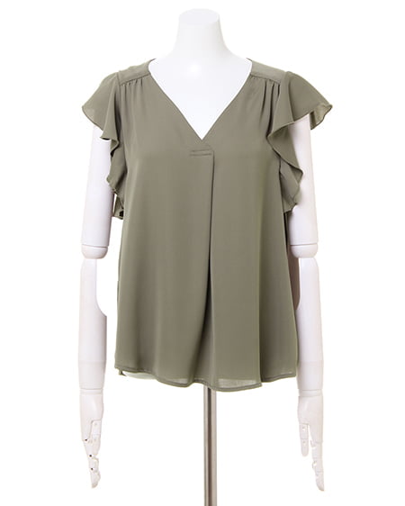 INGNI（イング） ラッフルスリーブスキッパーシャツ ｶｰｷ