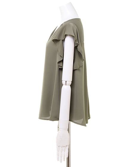 INGNI（イング） ラッフルスリーブスキッパーシャツ ｶｰｷ