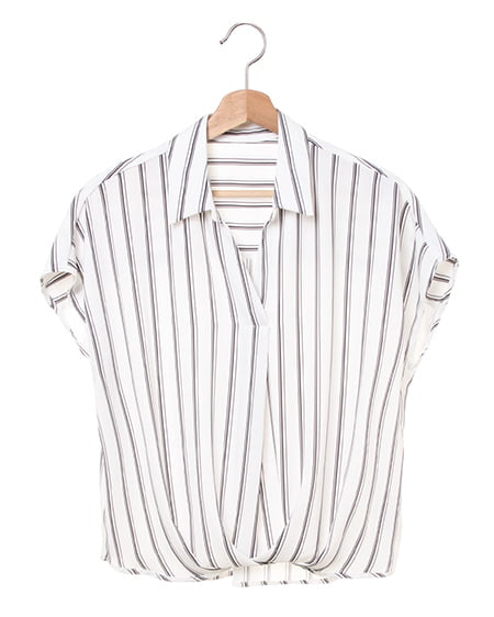 INGNI(イング) 裾タックトロミ／スキッパーシャツ ｵﾌｸﾛ/ｽﾄﾗｲﾌﾟA