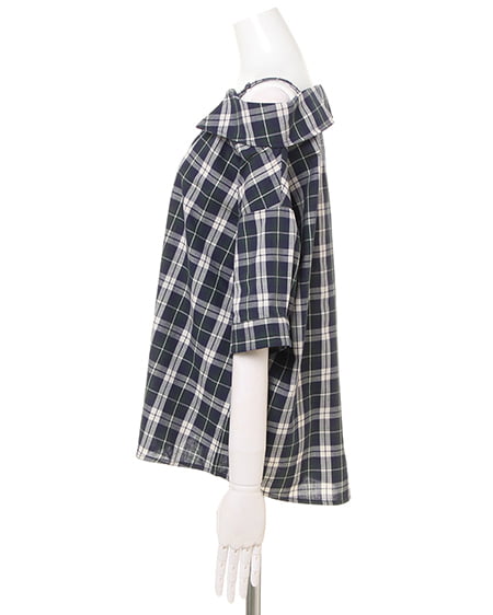 INGNI（イング） チェックオフショル／シャツ ｸﾞﾘｰﾝ