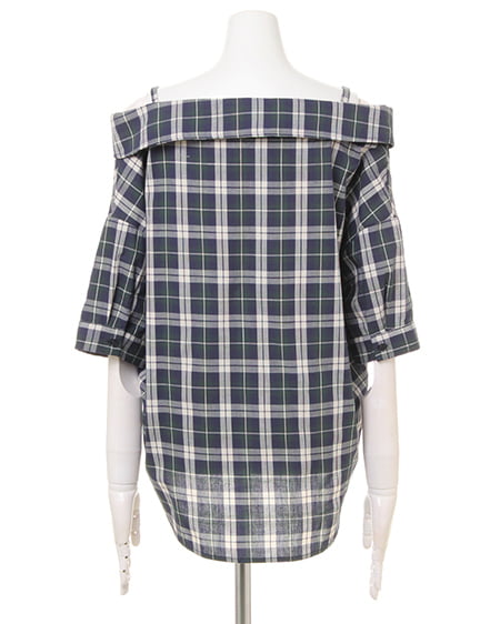 INGNI（イング） チェックオフショル／シャツ ｸﾞﾘｰﾝ