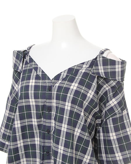 INGNI（イング） チェックオフショル／シャツ ｸﾞﾘｰﾝ