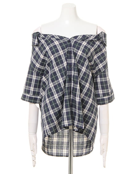 INGNI（イング） チェックオフショル／シャツ ｸﾞﾘｰﾝ