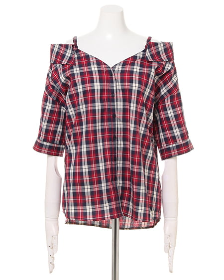 INGNI（イング） チェックオフショル／シャツ ｺﾝ/ｱｶ