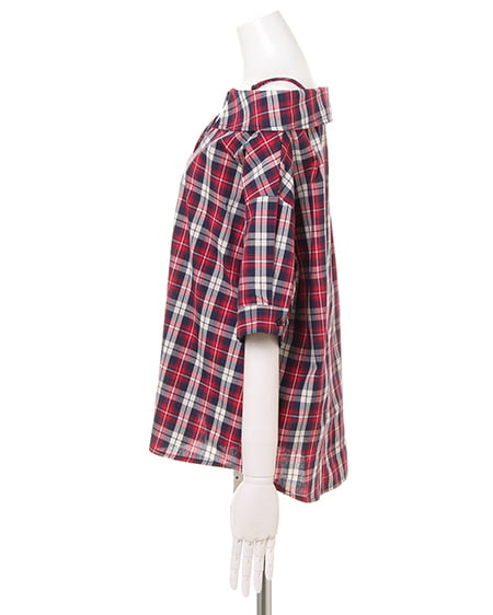 INGNI（イング） チェックオフショル／シャツ ｺﾝ/ｱｶ