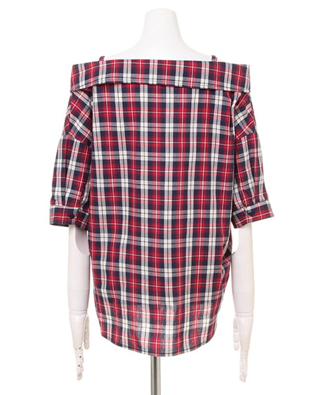 INGNI（イング） チェックオフショル／シャツ ｺﾝ/ｱｶ