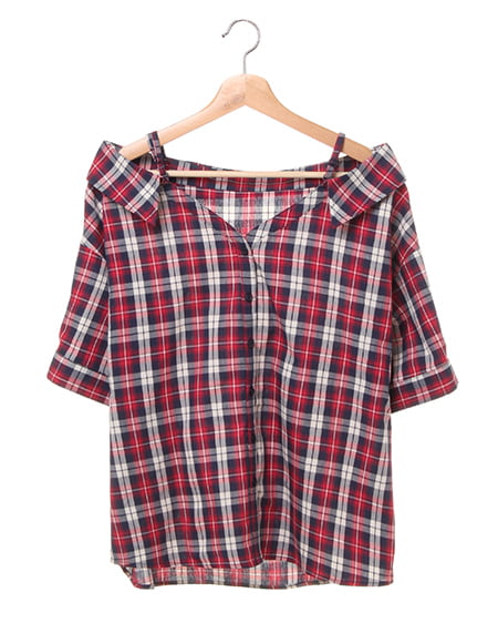 INGNI(イング) チェックオフショル／シャツ コン/アカ